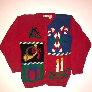 Laura Gayle Womans Cardigan Sweater Large Ugly Christmas Beads Vintage